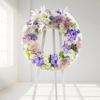 白事花圈 (玫瑰、桔梗、、染色小丁、小菊、菊花、蝴蝶蘭、繡球花及其他襯花) [FW025] 喪禮 殯儀 告別式 追思會