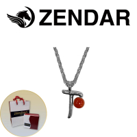 【ZENDAR】頂級天然沙丁紅珊瑚圓珠3-3.5mm字母銀色項鍊 227262 字母T