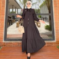 SHEILA SAUKIA DRESS RUFFLE PREMIUM Kancing Muslim Wanita Gamis Kondangan Dewasa Mewah Karet Hitam Pe