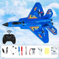 Wetech Mainan Pesawat Remote Control 2.4Ghz Led Rc Pesawat Terbang Glider Airplane Foam F22 Biru