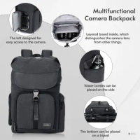 Camera Bag Camera Backpack Waterproof Compatible with Canon/Nikon/Sony/Digital SLR Camera Body/Lens/Tripod/14in Laptop/Bottle