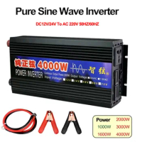 Pure Sine Wave Inverter 4000W 3000W 2000W 1600W 1000W Power DC 12V 24V To AC 220V Voltage Converter Solar Car Inverters Converte
