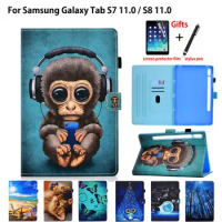 For Samsung Galaxy Tab S8 5G Case 11" 2022 SM-X700 SM-X706B Tab S7 11 inch Cover Funda Cartoon monkey Painted Stand Coque +Gift