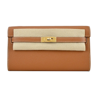 Hermes 愛馬仕 Kelly To Go Wallet 37 EPSOM Y刻 長夾/斜背包(37駝色/金釦)