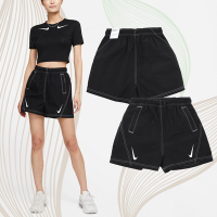 Nike 短褲 NSW Swoosh 女款 黑 白 高腰 寬鬆 抽繩 車縫 雙勾 DD5593-010