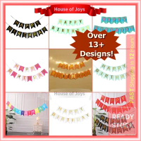 [Ready Stock] Black Pink Happy birthday Flag Bunting Party Decor birthday banner