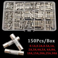150Pcs/Box 0.1A-30A Quick Blow Glass Tube Fuse Assorted Kit 5x20mm DIY Fast-blow Car Glass Fuses For Car, Truck, Boat Tube Fuse