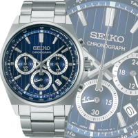 【SEIKO 精工】CS系列 條紋設計 三眼計時腕錶 41mm(8T63-01T0B/SBTR033J 藍)