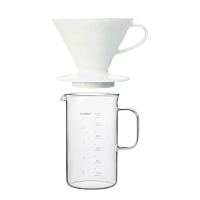 【HARIO】V60白色磁石02濾杯+經典咖啡燒杯600ml／1~4人份(VDC-02W BV-600)