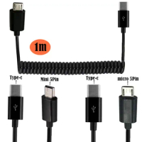 Data&amp;Charger Spiral Coiled USB 3.1 Type C Male To USB 2.0 Micro 5Pin &amp; Mini USB Stretch Spring Curl Flexible Cable 1M 3M Phones