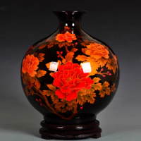 Jingdezhen ceramic Crystal Glaze Flower Vase Modern Chinese Style Simple Living Room peony pattern vase home decoration