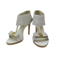 【二手名牌BRAND OFF】SALVATORE FERRAGAMO 菲拉格慕 白色 牛皮 Pellas Lace 高跟鞋 #6D