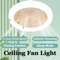 LED Ceiling Fan with Remote Control 3 Wind Speeds Universal E27 Light Holder Dimming Silent Chandelier Fan For Bedroom Room