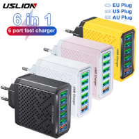 USLION 6 Ports 3.1A USB Fast Phone Charger Adapter 6 In1 Mulit EU/AU/US Plug Travel Charger For iPhone Xiaomi QC3.0 Quick Charge