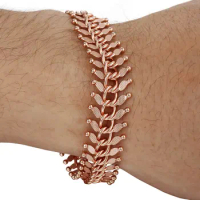 585 Rose Gold Color Womens Bracelet Chain Hammered Centipede Design 14mm 18-25cm GB275