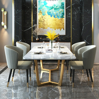 餐桌 大理石餐桌家用小戶型不銹鋼長方形北歐巖板餐桌椅組合