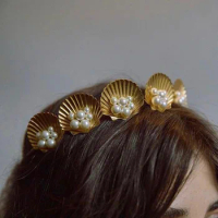 New Shell Pearl Alloy Headband Golden Color Hair Rope Metal Ocean Style Hairband Women Hair Accessor