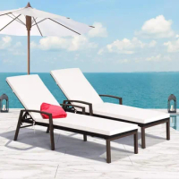 Outdoor Chaise Lounge Chair, Set Adjustable Poolside with Armrest and Removable, Outdoor Chaise Lounge Chair