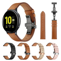 Genuine Leather Strap Band For Samsung Galaxy Watch Active 2 44mm 40mm strap Bracelet Butterfly buckle Watchband