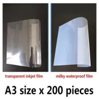 A3 size x200 pcs milky white semi-transparent inkjet film/100% transparent inkjet film