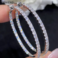 LUOWEND 18K White Gold Earrings Luxury Real Natural Diamonds 2.27carat Hoop Earrings Shiny Round Design Party Jewelry for Lady