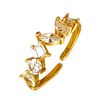 【RUBIE ACCESSORIES】不規則造型碎鑽鋯石電鍍k金S925純銀開口戒指(YJ0039DY)