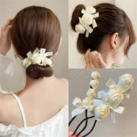 New Elegant Women White Big Rose Flower Hairband Magic Hair Bun Maker DIY Hairstyle Tool Sweet French Bud Dish Hair Accessories