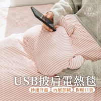 【Finger Pop 指選好物】USB披肩電熱毯買一送一(發熱毯/USB加熱/熱敷毯/午睡毯/ 懶人毯/披肩毯/冬被)