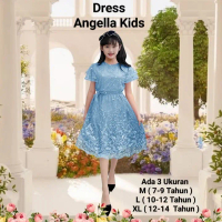 Dress Anak Perempuan Remaja Terbaru Full Brokat Mutiara Dress Angella Kids 7-14 Tahun Dress Pesta Na