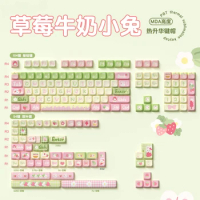 ECHOME Anime Keycap Set Strawberry Milk Rabbit MDA /cherry Cute Keyboard Caps Custom Artisan Keycaps for Mechanical Keyboard