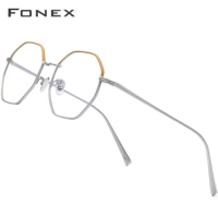 FONEX Pure Titanium Glasses Frame Men Ultralight Polygon Eyeglasses Frame Women Female Eyewear 880