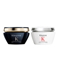【KERASTASE 巴黎卡詩】黑鑽極萃逆時髮膜200ml+白鑽升肽重建髮膜 200ml