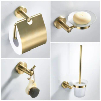 Bathroom Hardware Set Brushed Gold Robe Hook Towel Bar Toilet Paper Holder Bath Bathroom Accessories 667700