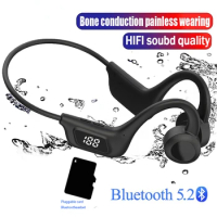 Sports Headphones Bone Conduction Earphones Wireless Bluetooth 5.2 Waterproof Noise Reduction Headsets Mic MP3 Support SD Card