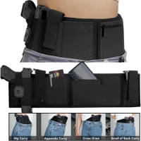 Tactical Belly Gun Holster Concealed Carry Waist Band Pistol Holder Magazine Bag Right Hand Belt Holster for Glock 19, 17, 42