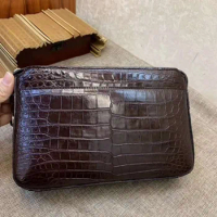Real genuine crocodile head skin big size men wallet clutch with inner cow skin lining double zips closure men business holder