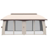 [Flash Sale]Outdoor Patio Gazebo 10' x 20' Gazebo Canopy Shelter with Netting Beige-AS[US-Stock]