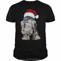 🧝 【Fashion】 Star R2D2 Christmas Led Light Wars T Shirt Merry Christmas Black 100% Cotton T-shirt Fun