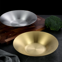 韓式304加深盤子不銹鋼餐盤金色圓形水果盤意面盤家用菜盤拌面盤