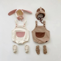 【艾比童裝】嬰兒 熊熊兔兔吊帶褲 嬰兒帽(套裝系列 D35)