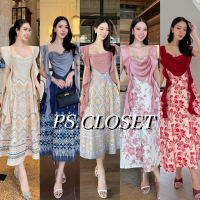 < พร้อมส่ง > ATHENA เดรสลายไทย อกดีเทลผ้าจับจีบแต่งริ้ว สวย หรู ใส่ออกงาน งานบุญ งานบวช Women เสื้อผ