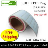 UHF RFID tag sticker Alien 9662 printable copper label 915mhz 868mhz Higgs3 EPC 6C 20pcs free shipping adhesive passive RFID lab