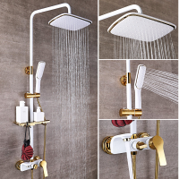 Shower Set White Gold Bathroom Shower System Quality Copper ss Bathtub Faucet Rainfall Shower Head Spa Bath Shower Sets