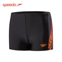Speedo/速比濤運動時尚撞色漸變字母印花兒童平角泳褲男水陸兩用#