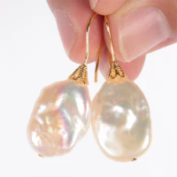 15x16mm White Baroque Pearl Earrings 18k Gold Ear Stud Accessories Party Dangle Classic Earbob Cultured Natural Real Aurora