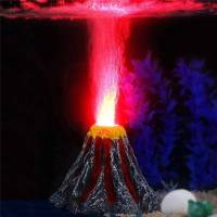 A Great  Resin Aquarium Decorations Air Stone Bubbler Volcano Shape Ornament Kit Set with Red LED Sp