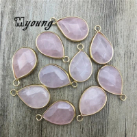 Faceted Teardrop Shape Rose Quartzs Charms,Pink Crystal Quartz Pendant For DIY jewelry,MY2105