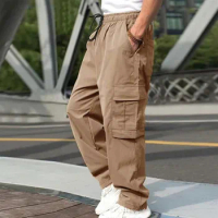 Men Cargo Versatile All Season Cargo Pants Multi Pocket Solid Color Plus Size Straight Pants Outdoor Sports Autumn Trousers