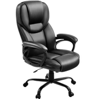Faux Leather Swivel Office Chair with Ergonomic High Back for Home Office, Black