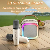 Karaoke Bluetooth Wireless Microphone Speaker Portable RGB Colorful Lights HIFI Outdoor Surround Subwoofer Home Party Kids Gift